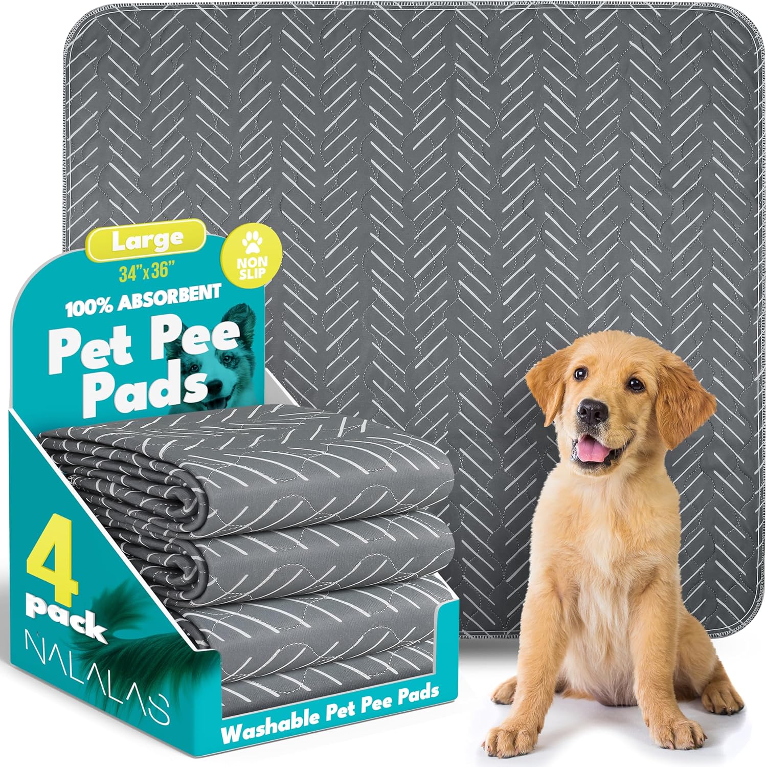 Gray Mud Cloth Pet Pee Pads 2 Pack NALALAS